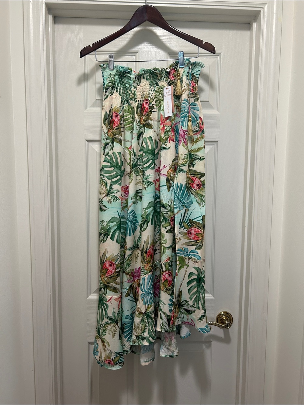 PQ Swim Floral Tropical Maxi Skirt in Green, Cream, Pink